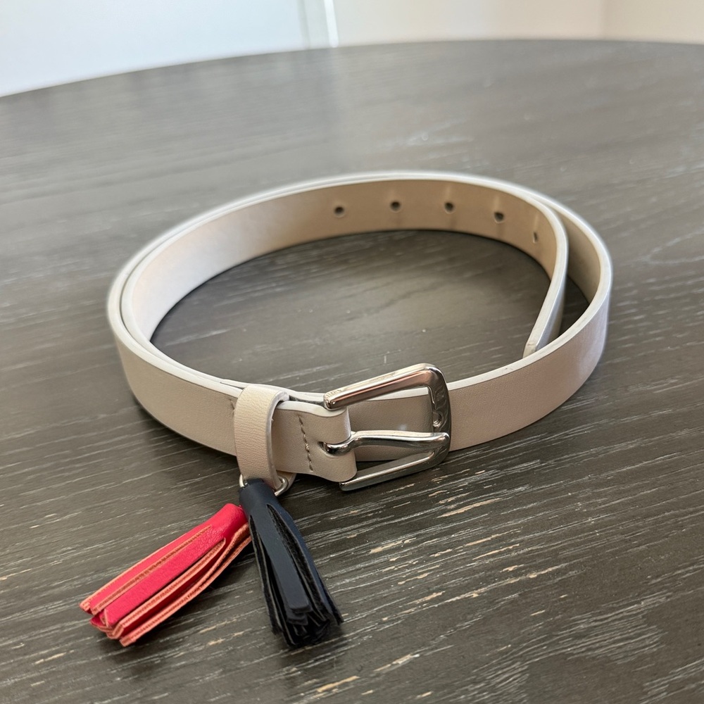 Ann Taylor Factory Cream and Black Belt with Tassel Accents